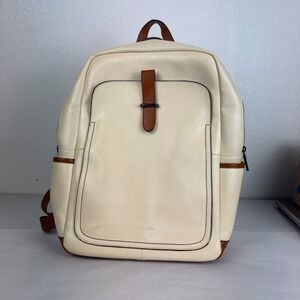 Bostanten Cream Tan Leather Laptop Backpack Professional Commuter Bag